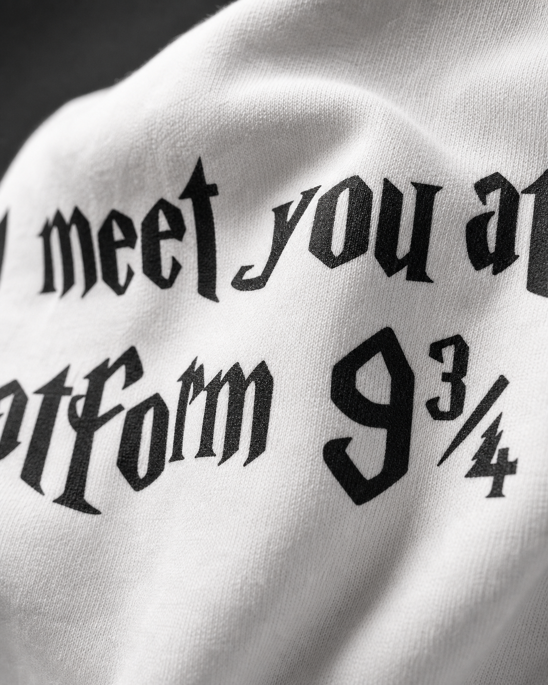 Platform Nine Three Quarters Unisex Oversized Tee in white - closeup