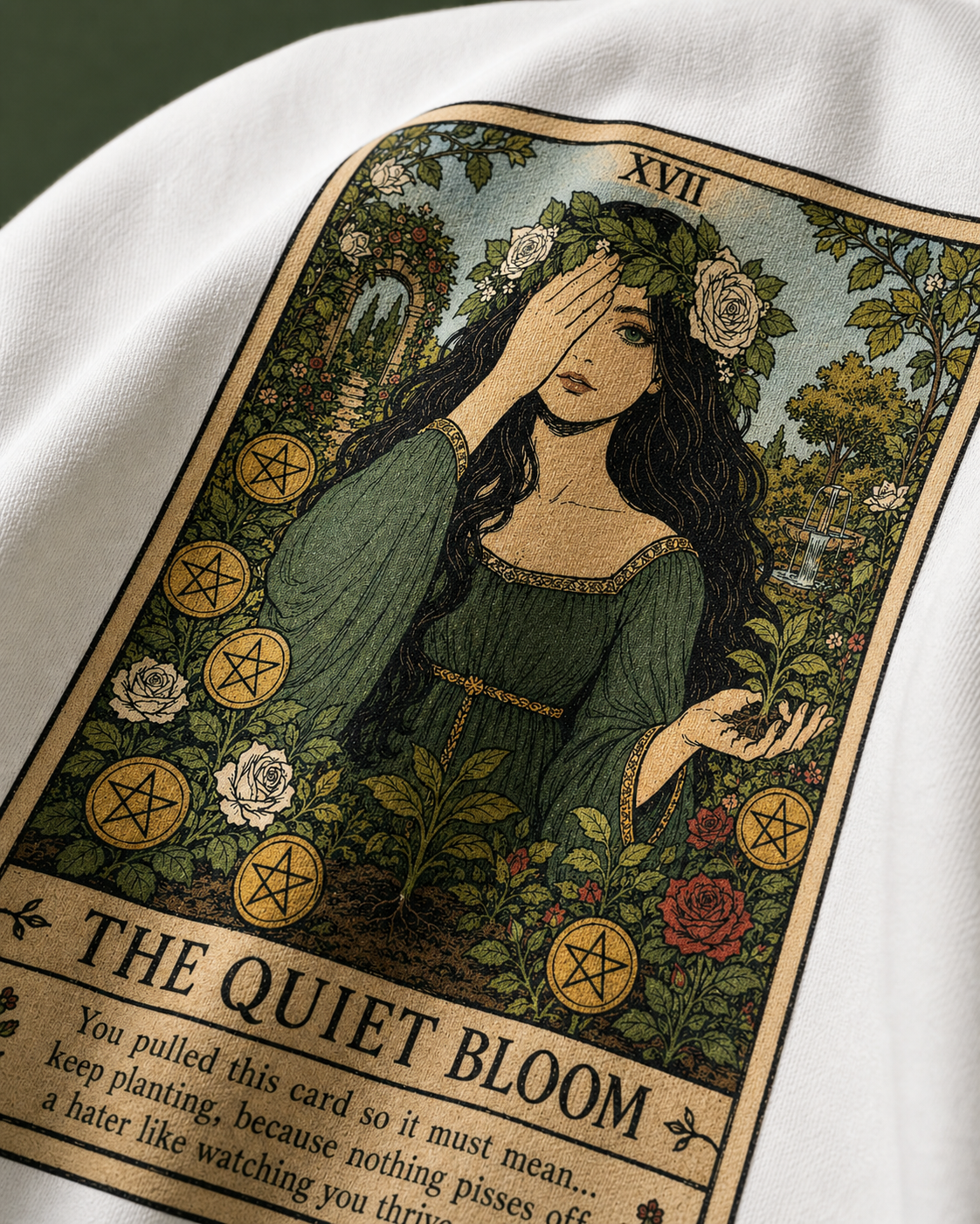 The Quiet Bloom Unisex Oversized Tee - print close-up