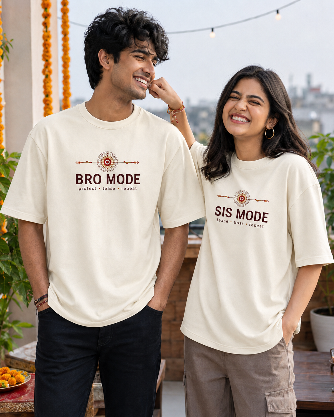 Bro Mode / Sis Mode Personalised Unisex T-Shirt - Oversized - White - product gallery