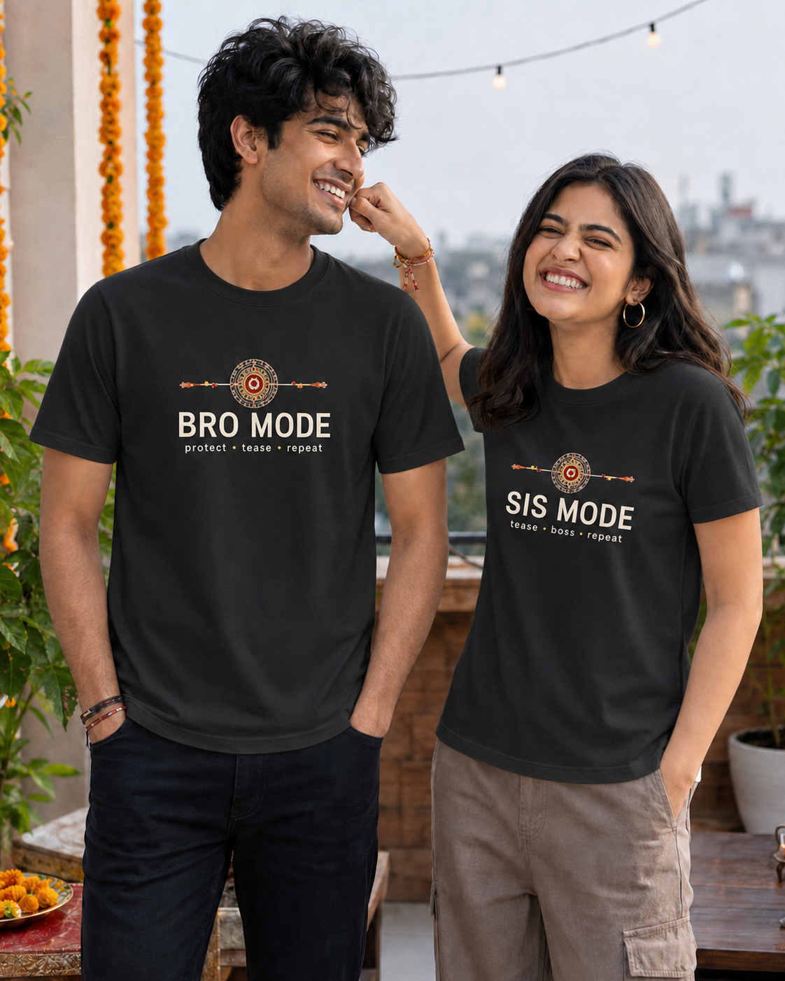 Bro Mode / Sis Mode Personalised Unisex T-Shirt - Regular Fit - Black - product gallery