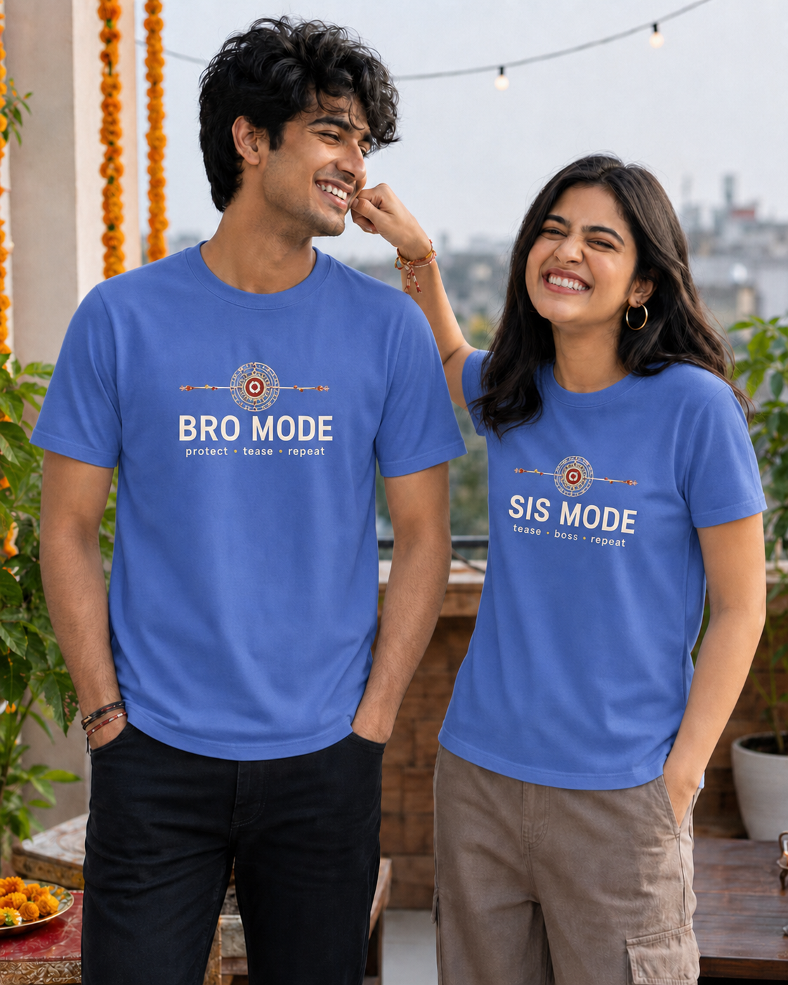 Bro Mode / Sis Mode Personalised Unisex T-Shirt - Regular Fit - Blue - product gallery