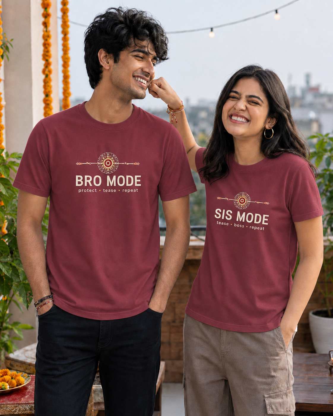 Bro Mode / Sis Mode Personalised Unisex T-Shirt - Regular Fit - Maroon - product gallery