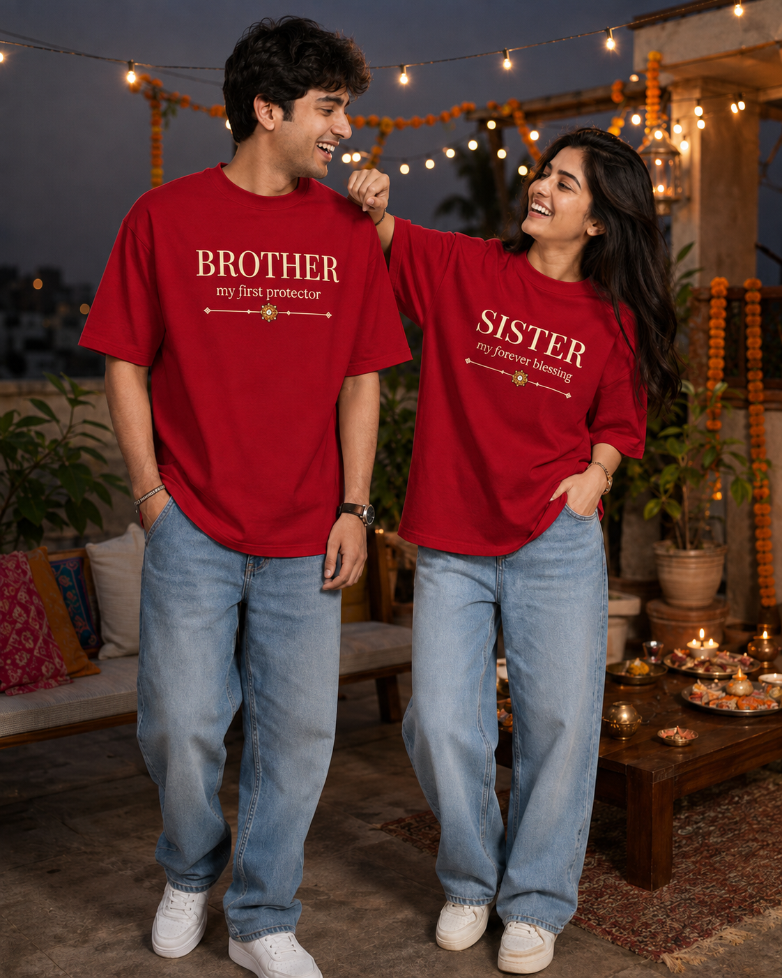 Brother - My First Protector / Sister - My Forever Blessing Personalised Unisex T-Shirt - Oversized - featured view