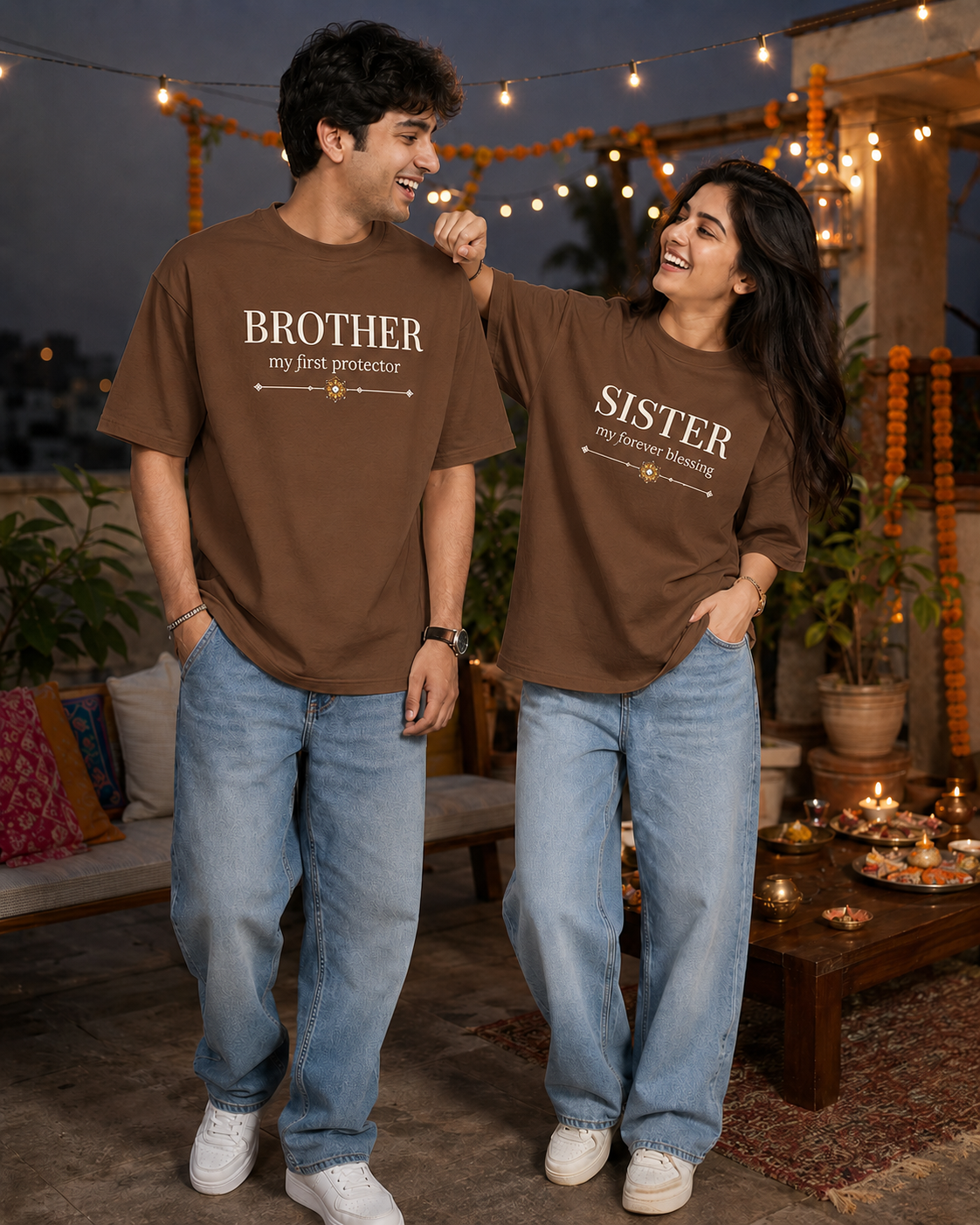 Brother - My First Protector / Sister - My Forever Blessing Personalised Unisex T-Shirt - Oversized - product gallery