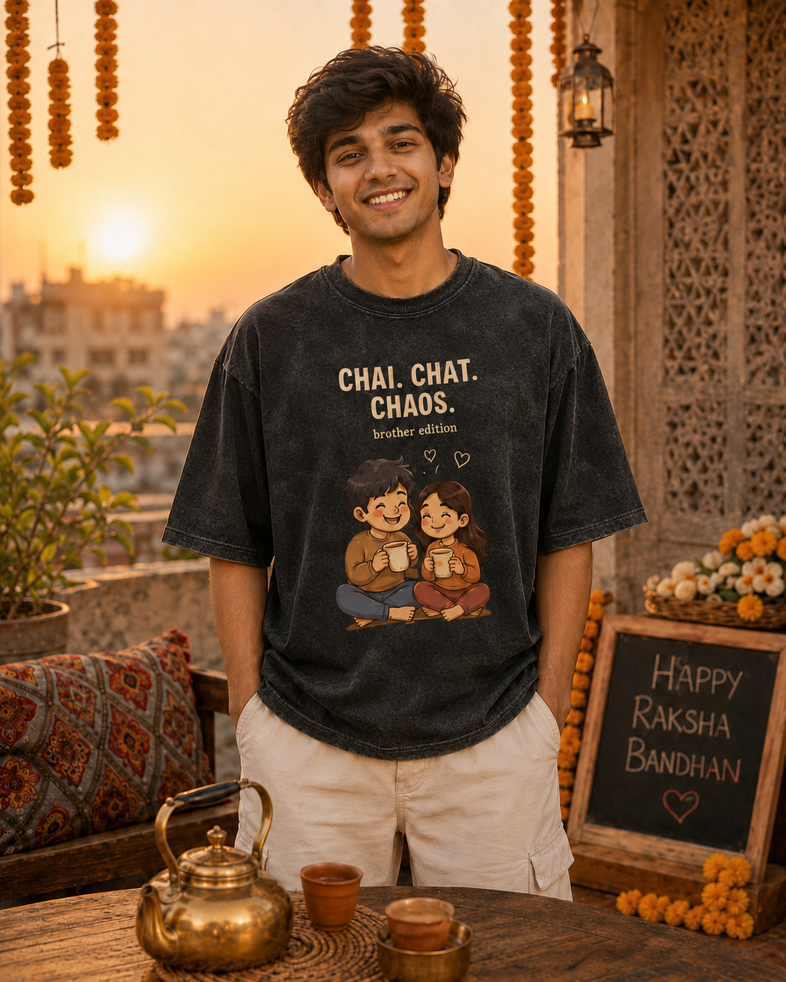 Chai. Chat. Chaos. Personalised Unisex T-Shirt - Oversized - product gallery