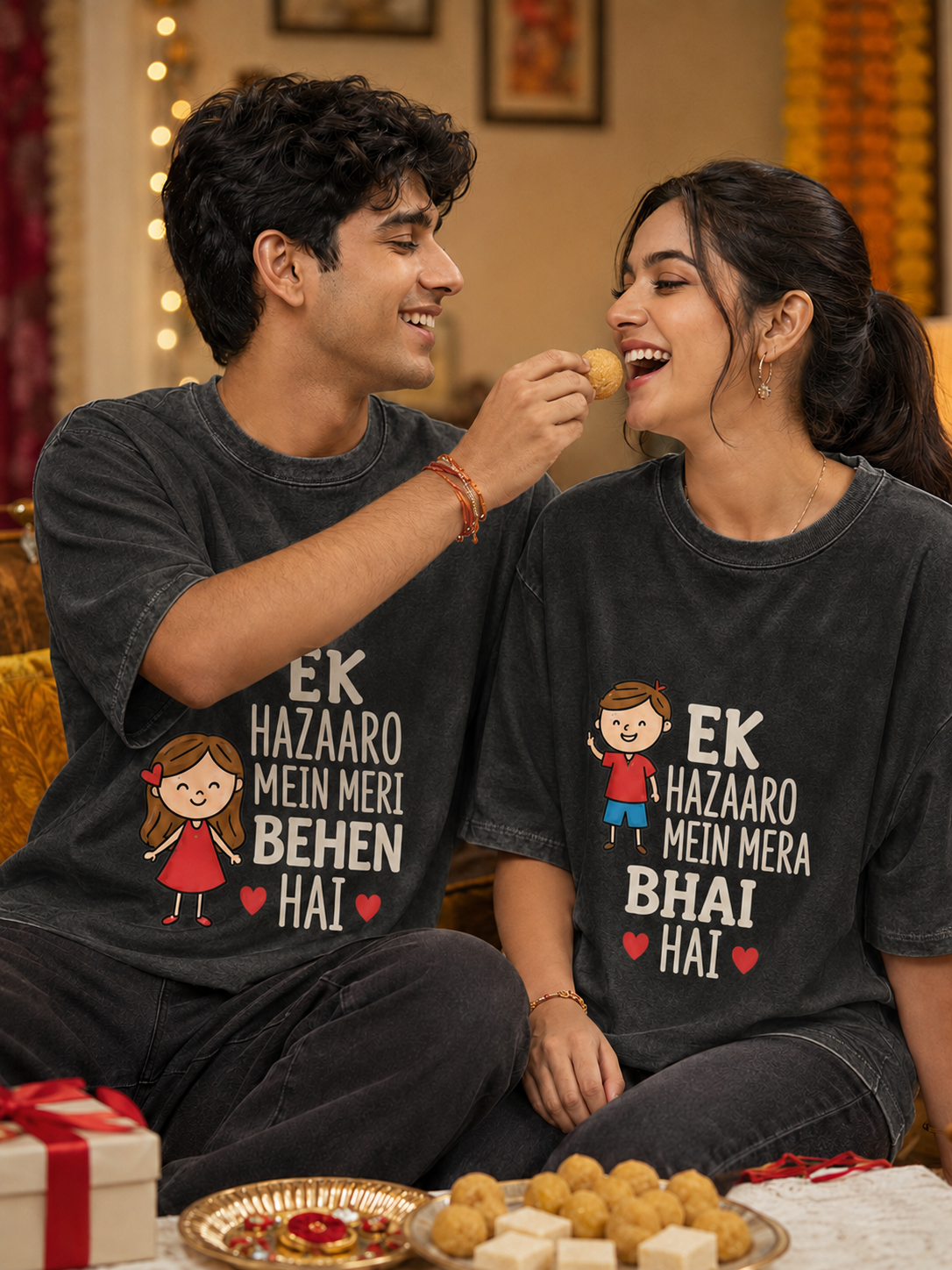 Ek Hazaaron Mein Mera Bhai / Meri Behen Hai Personalised Unisex T-Shirt - Oversized - product gallery