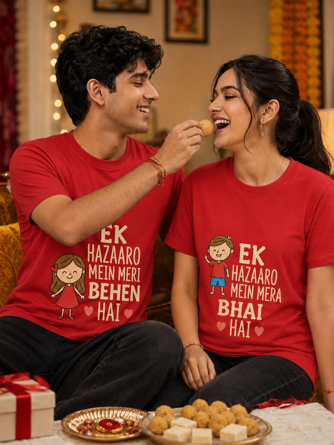 Ek Hazaaron Mein Mera Bhai / Meri Behen Hai Personalised Unisex T-Shirt - Regular Fit - product gallery