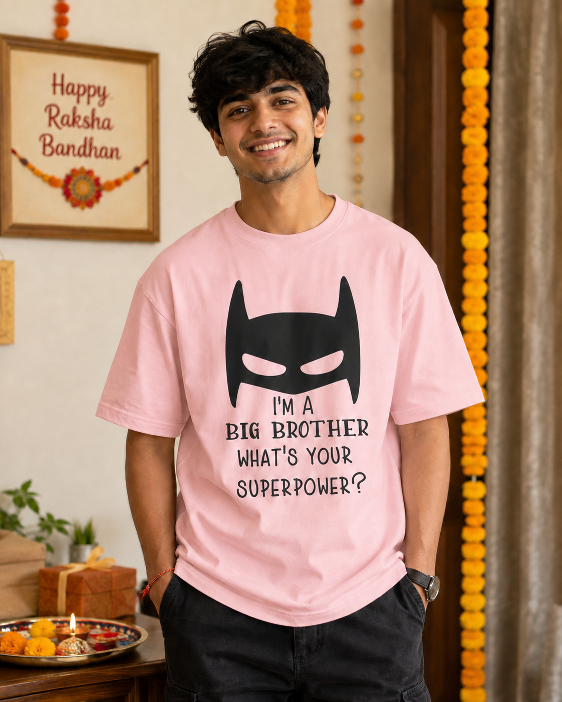 Brother Superpower Personalised T-Shirt - Oversized - Baby Pink - product gallery