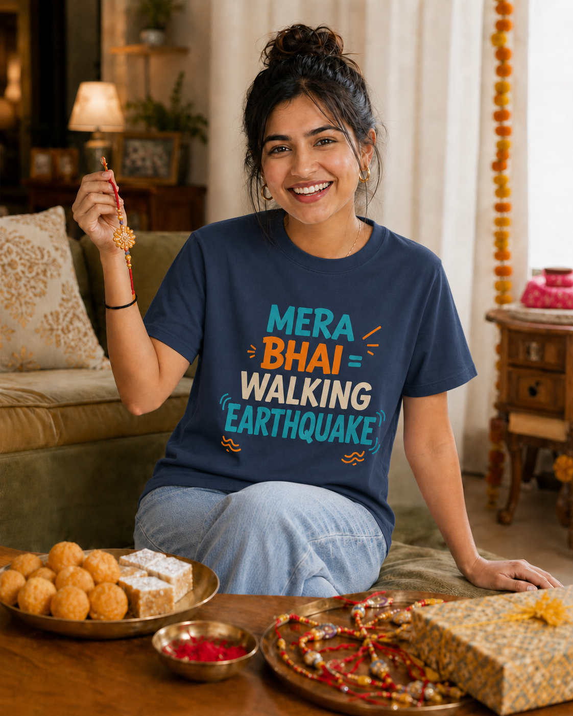 Mera Bhai Walking Earthquake / Meri Behen Nonstop Drama Personalised Unisex T-Shirt - Regular Fit - product gallery