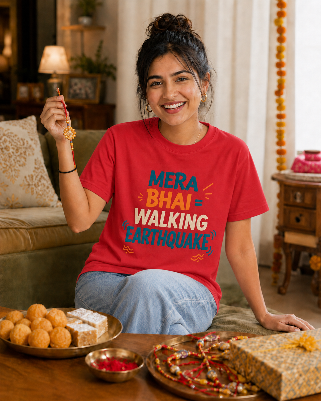 Mera Bhai Walking Earthquake / Meri Behen Nonstop Drama Personalised Unisex T-Shirt - Regular Fit - product gallery