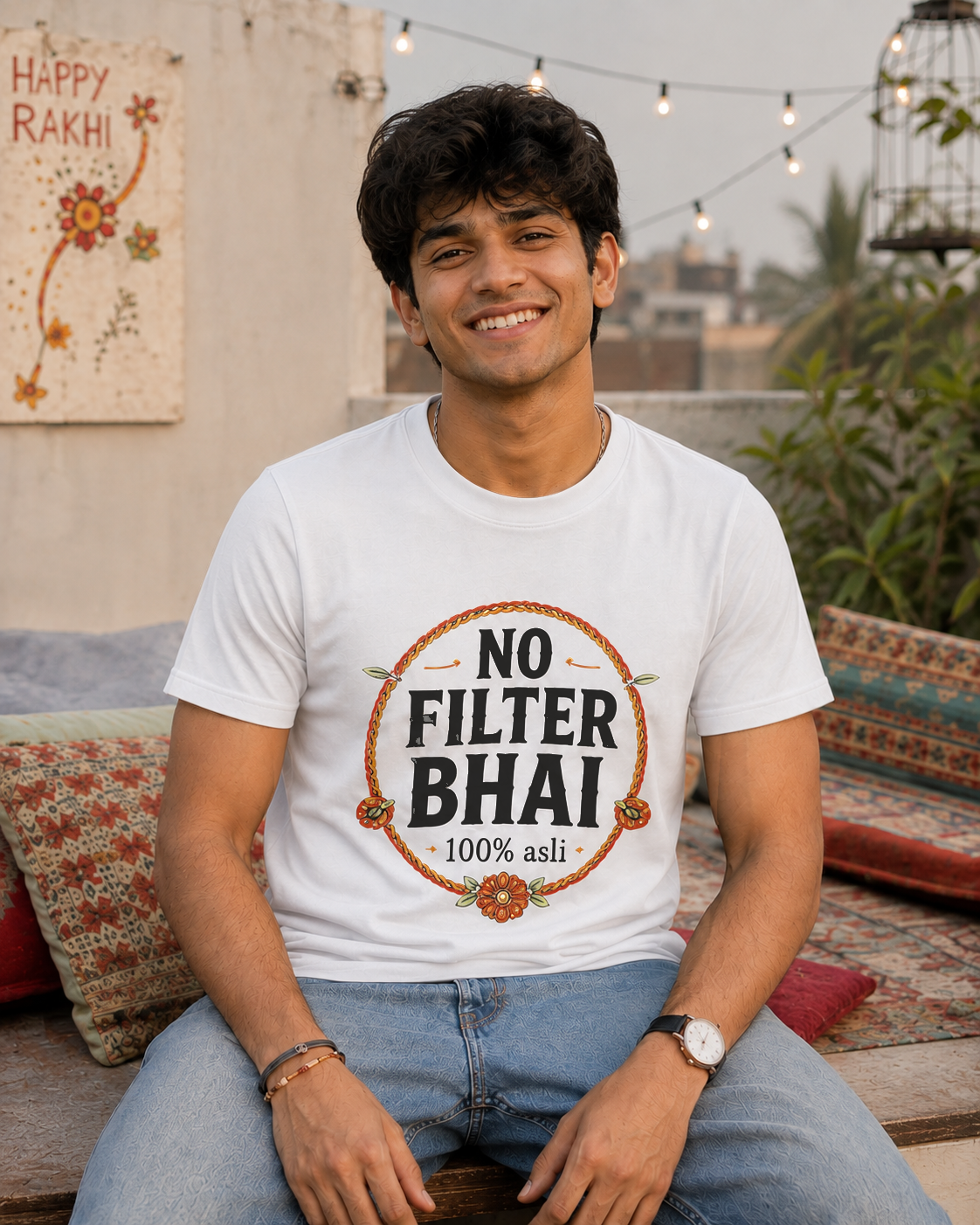 No Filter Bhai / Behen Personalised Unisex T-Shirt - Regular Fit - White - product gallery