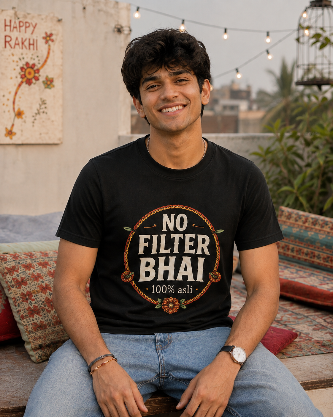 No Filter Bhai / Behen Personalised Unisex T-Shirt - Regular Fit - Black - product gallery