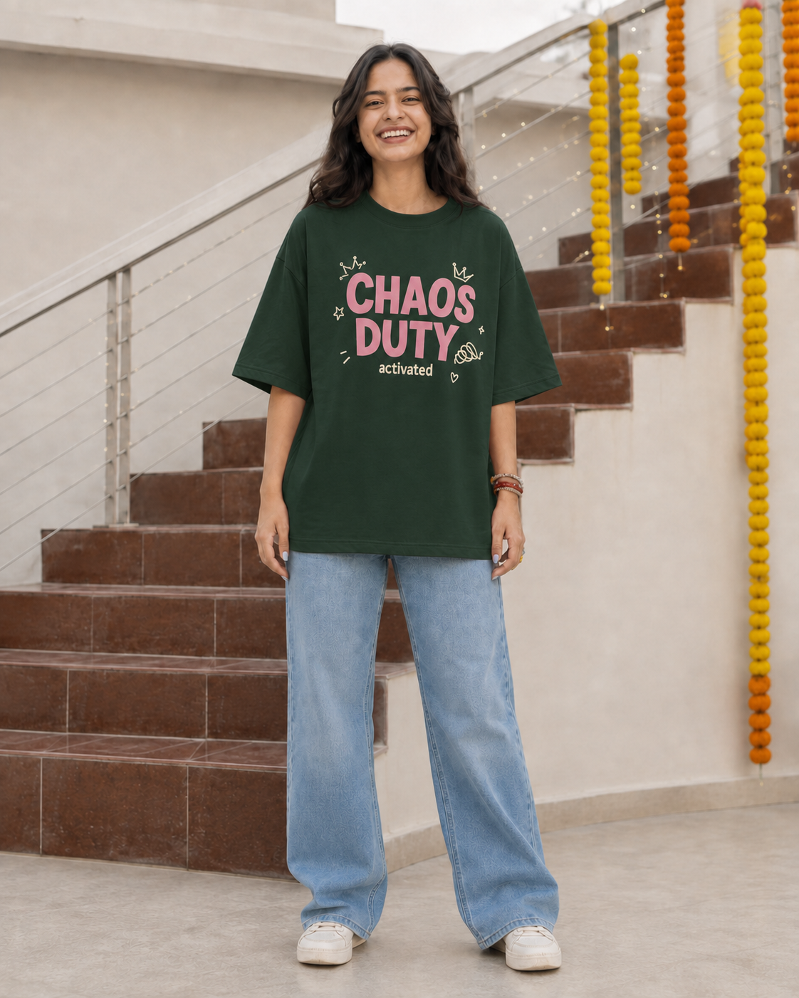 Rakhi Duty / Chaos Duty Personalised Unisex T-Shirt - Oversized - Bottle Green - product gallery