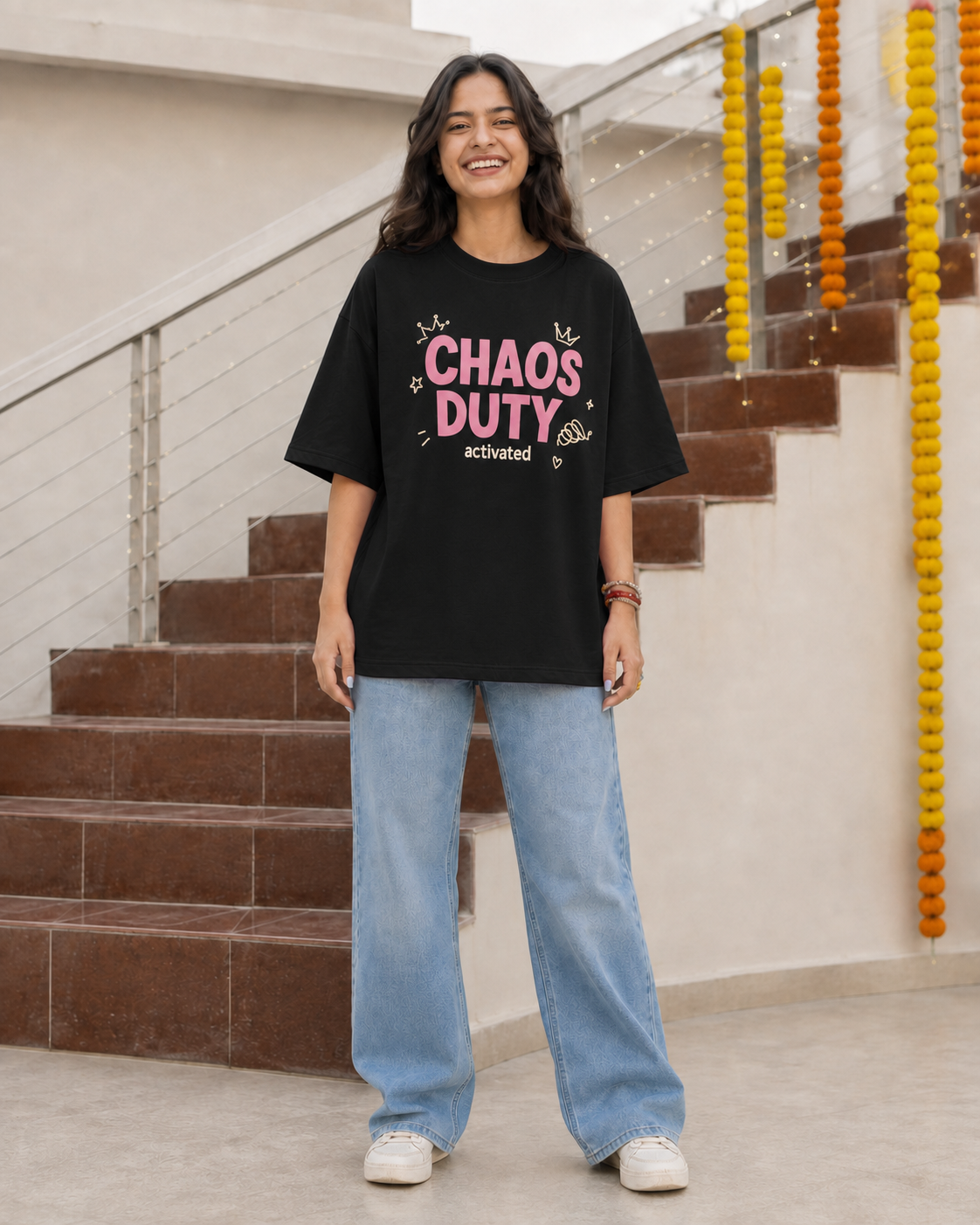 Rakhi Duty / Chaos Duty Personalised Unisex T-Shirt - Oversized - Black - product gallery