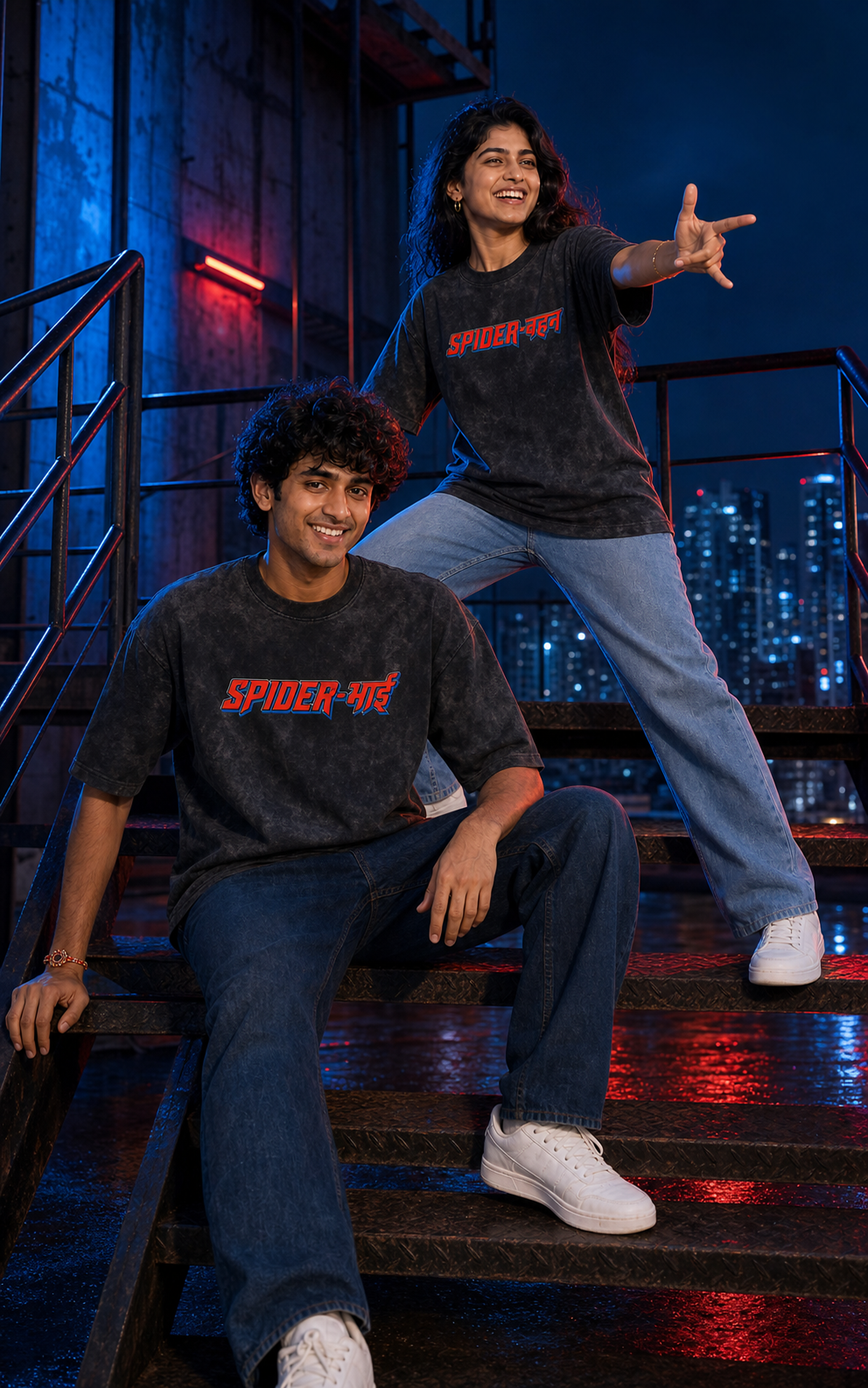Spider Bhai (भाई) / Spider Behen (बहन) Personalised Unisex T-Shirt - Oversized - product gallery