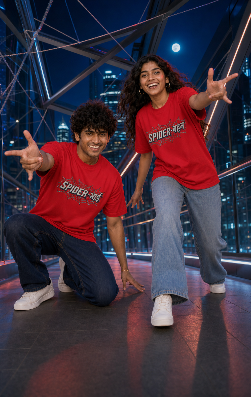 Spider Bhai (भाई) / Spider Behen (बहन) - Caught in the Web Personalised Unisex T-Shirt - Regular Fit - Red - product gallery