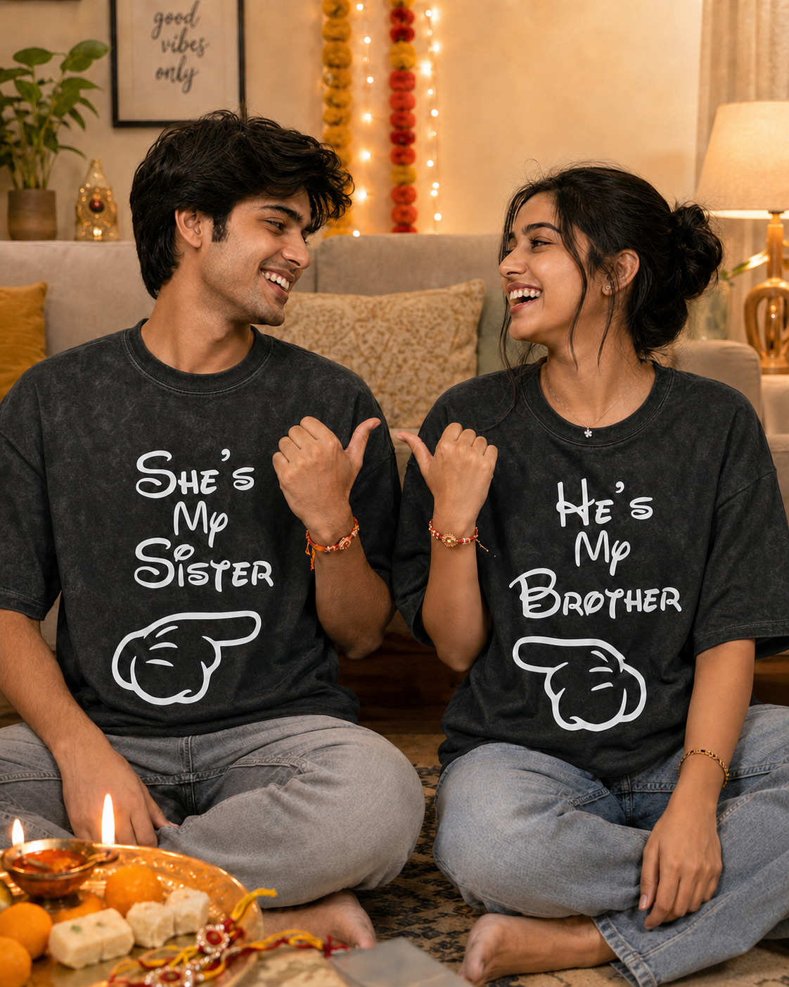 She's My Sister / He's My Brother Personalised Unisex T-Shirts - Matching Set - Oversized - product gallery