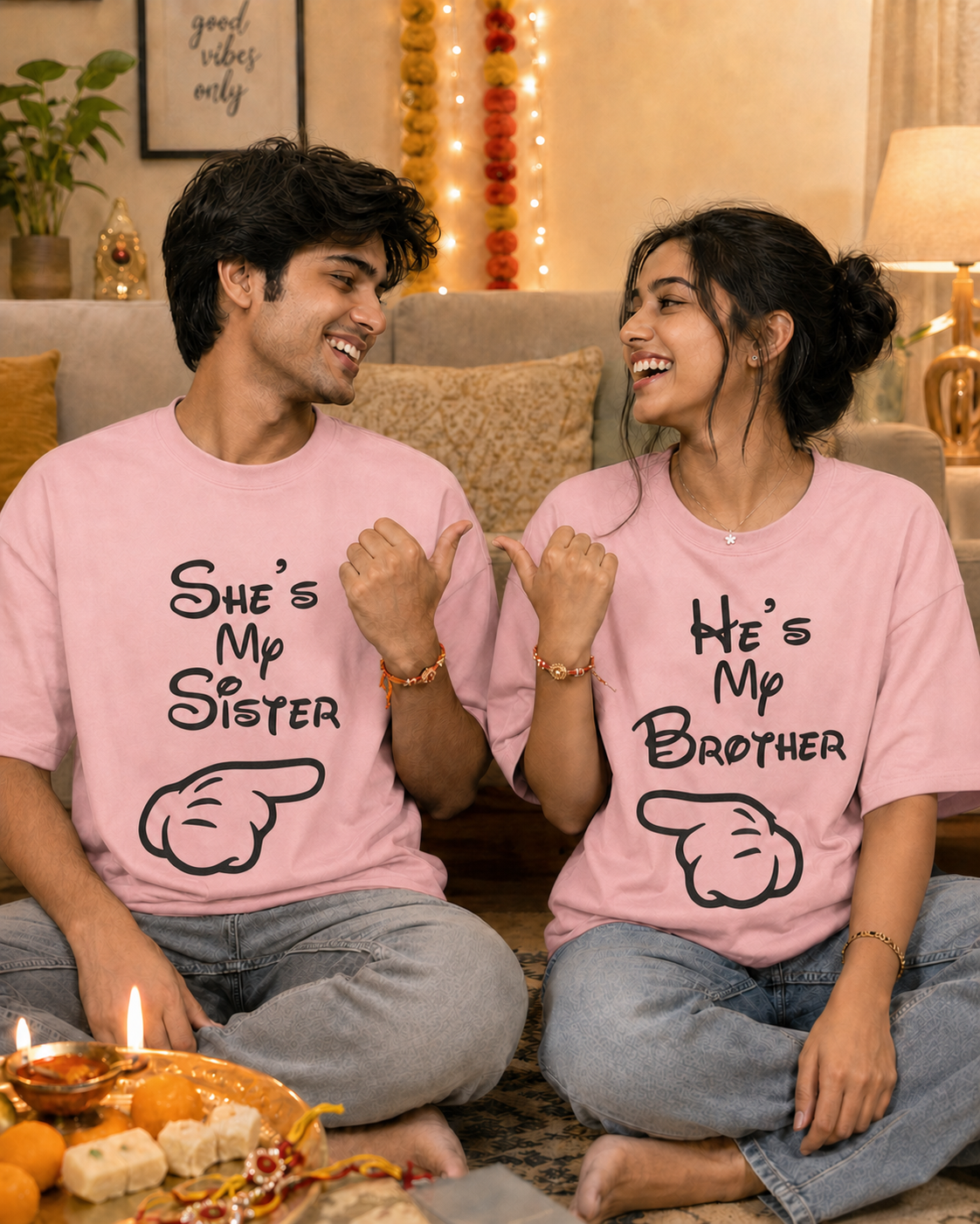 She's My Sister / He's My Brother Personalised Unisex T-Shirts - Matching Set - Oversized - product gallery
