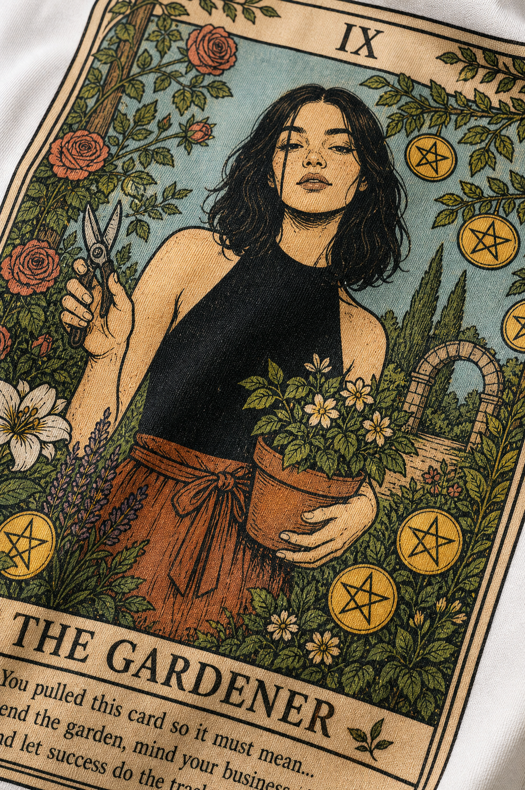 The Gardener Unisex Oversized Tee - print close-up