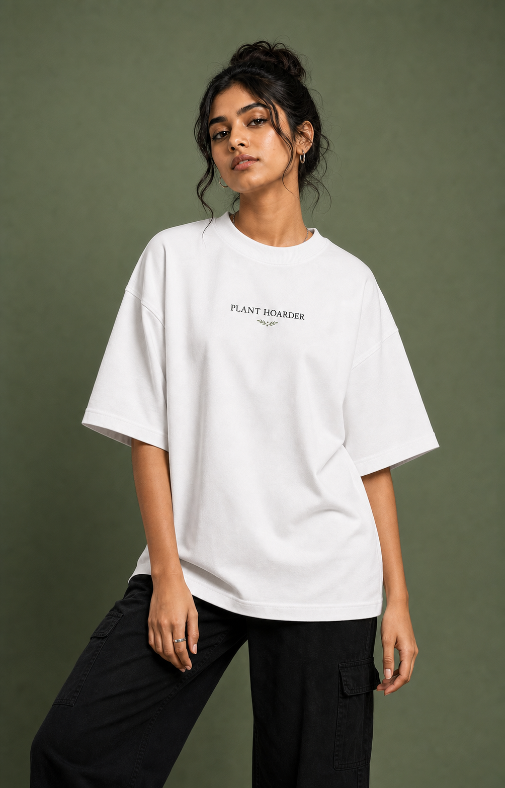 The Plant Hoarder Unisex Oversized Tee - female model styling