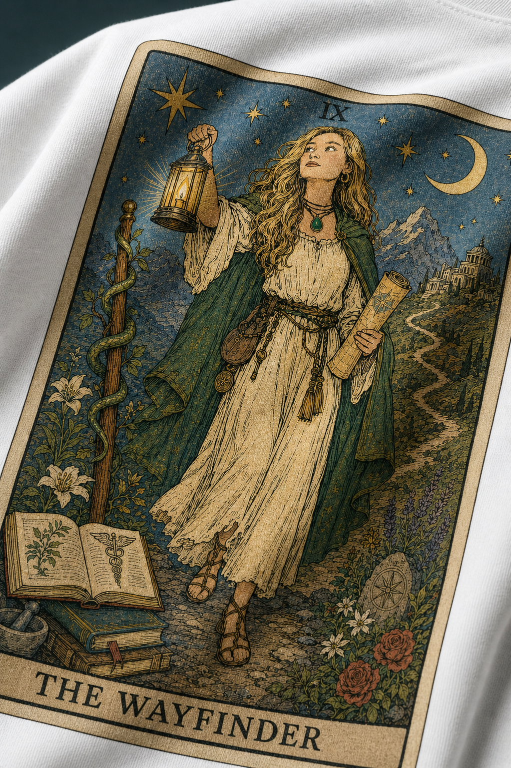 The Wayfinder Unisex Oversized Tee - print close-up
