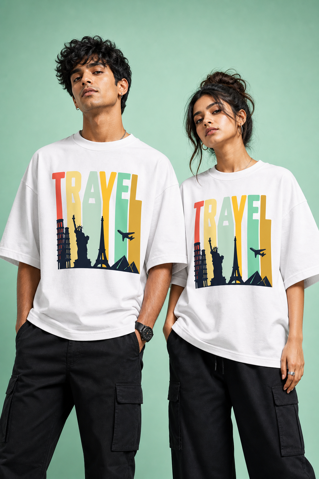 Travel Unisex Oversized Tee in white - couple