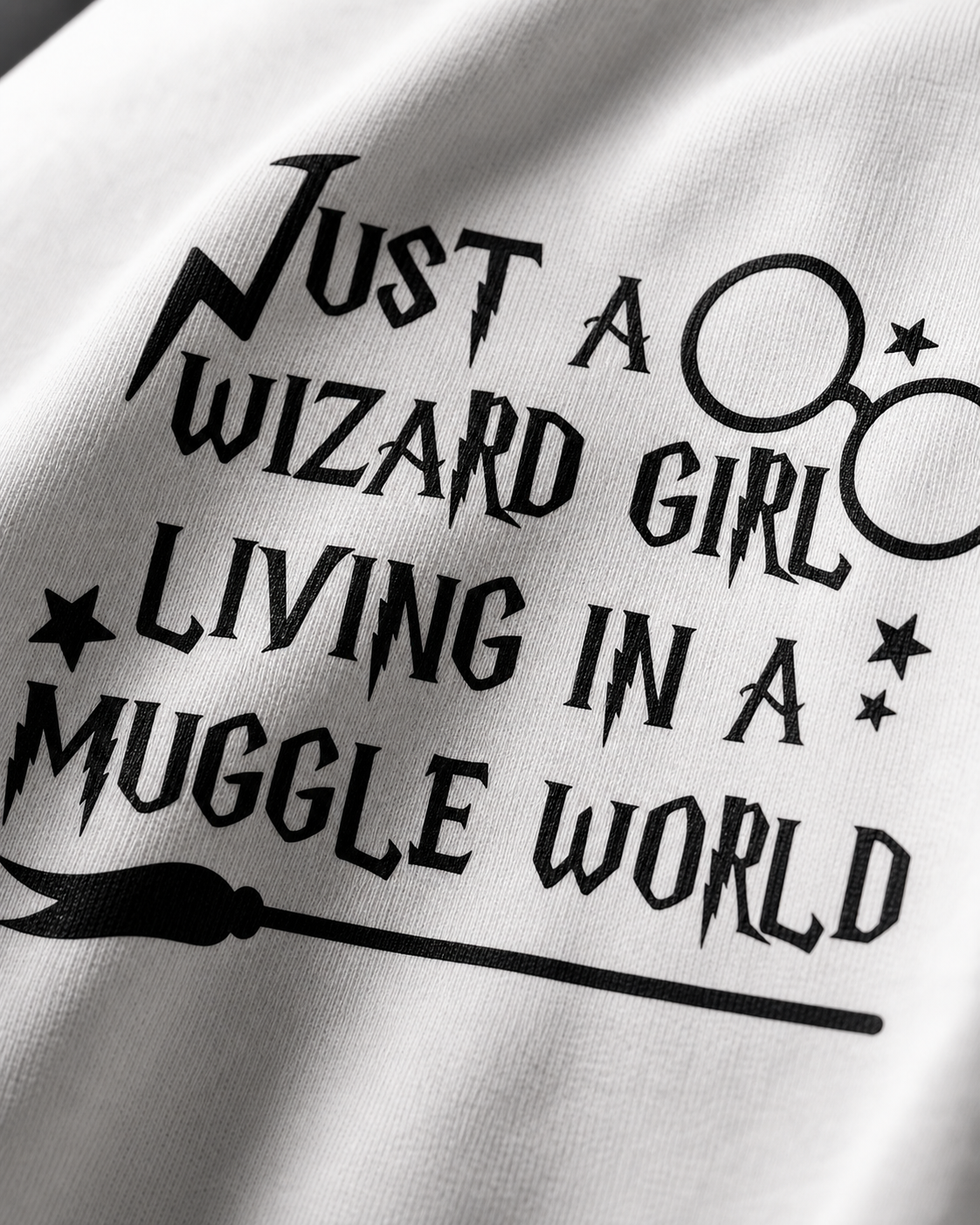 Wizard Girl Muggle World Unisex Oversized Tee in white - closeup