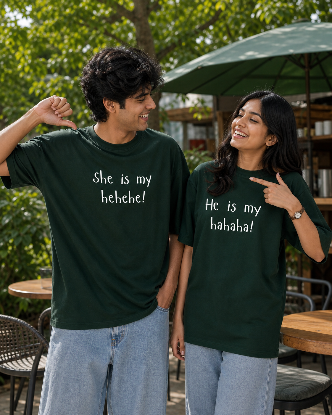 HEHEHE / HAHAHA PERSONALISED UNISEX T-SHIRTS - MATCHING SET