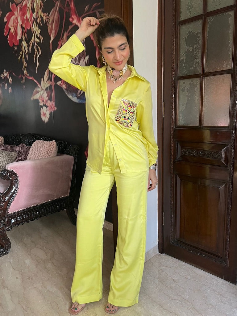 Khushnaz ashdin turner in our yellow coord set with hand embroidered pocket – photo 1