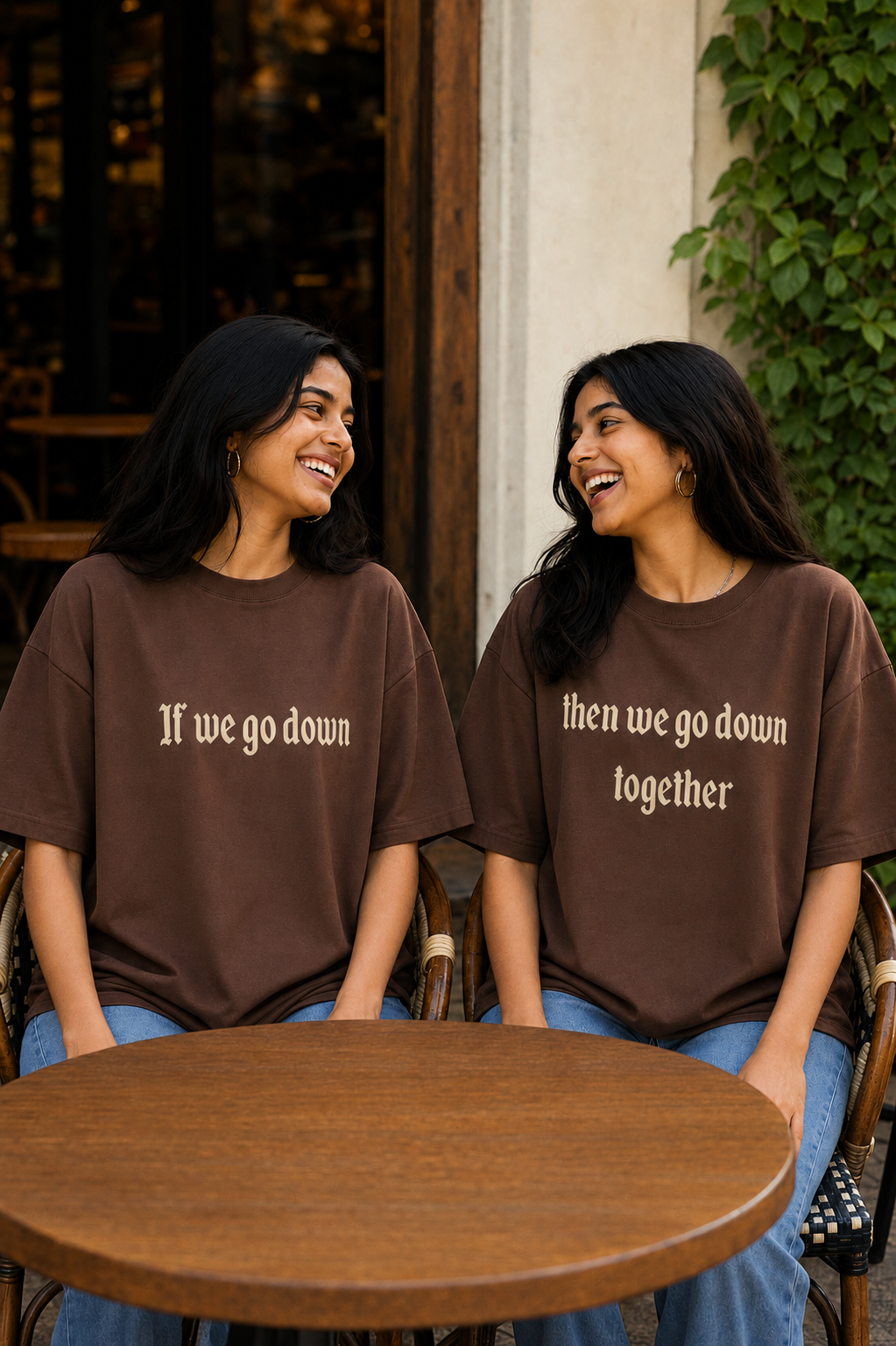 IF WE GO DOWN, THEN WE GO DOWN TOGETHER PERSONALISED UNISEX MATCHING T-SHIRTS - SET OF 2