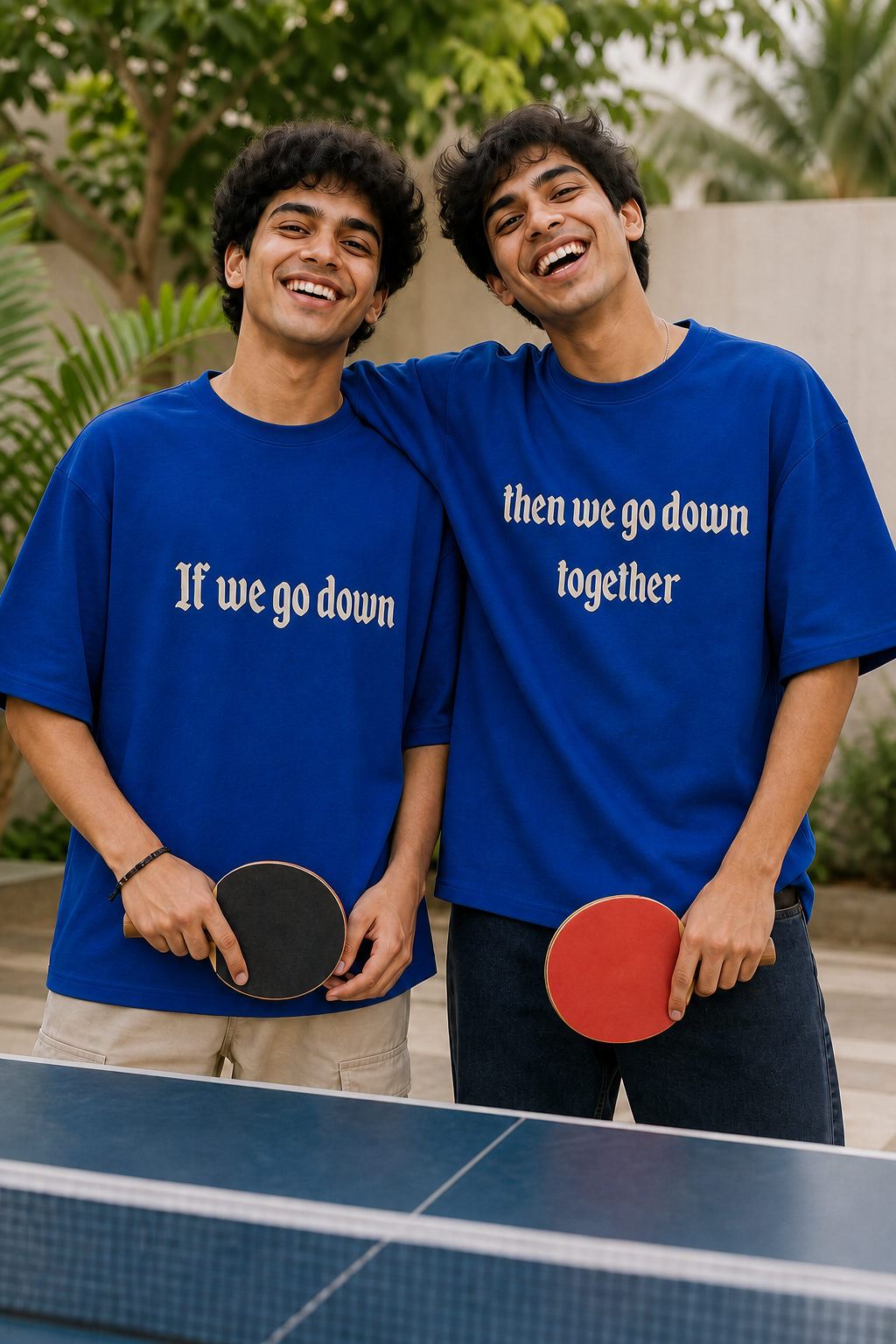 IF WE GO DOWN, THEN WE GO DOWN TOGETHER PERSONALISED UNISEX MATCHING T-SHIRTS - SET OF 2