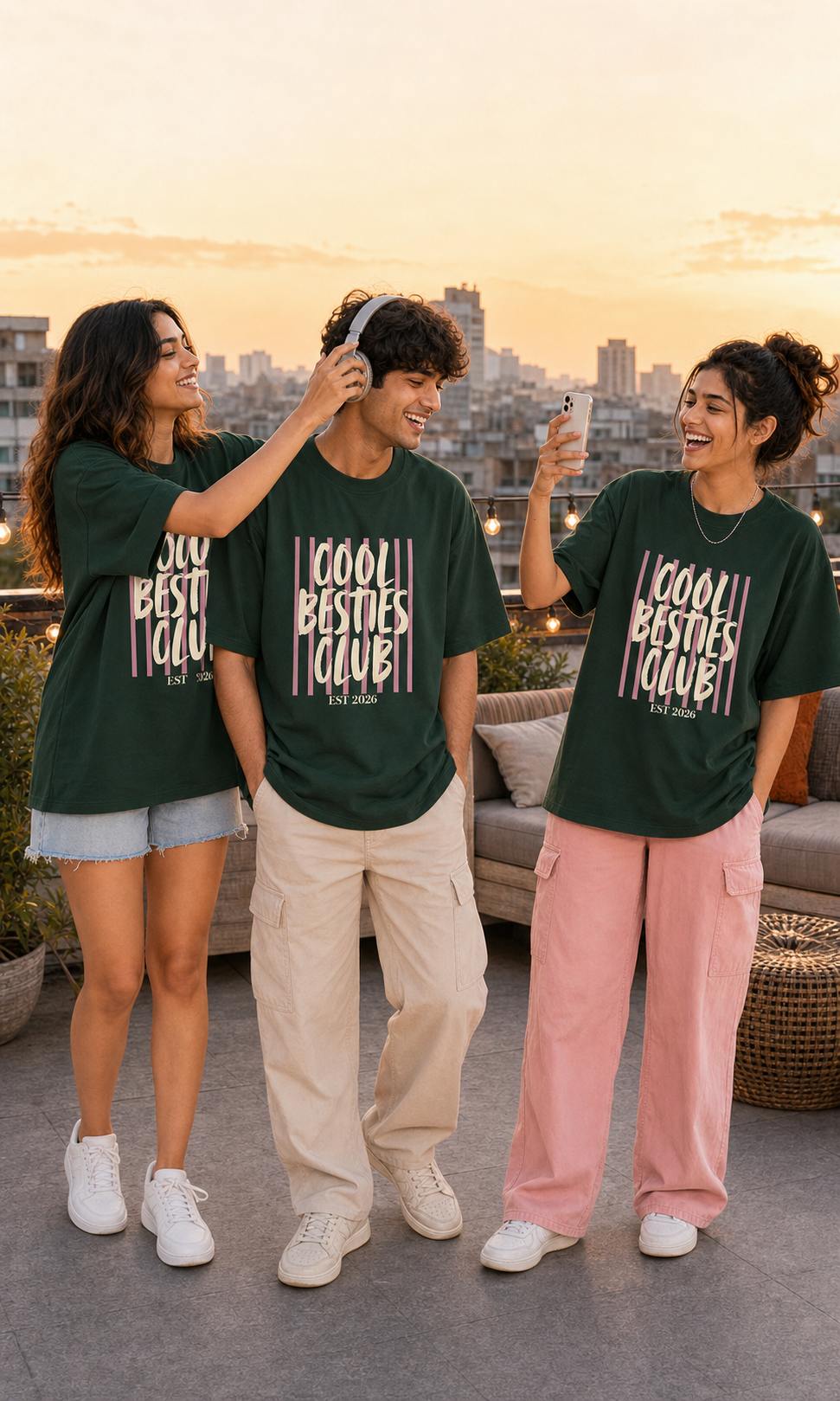 Cool Besties Club Unisex Matching T-Shirts – 04 Bottle Green Friends