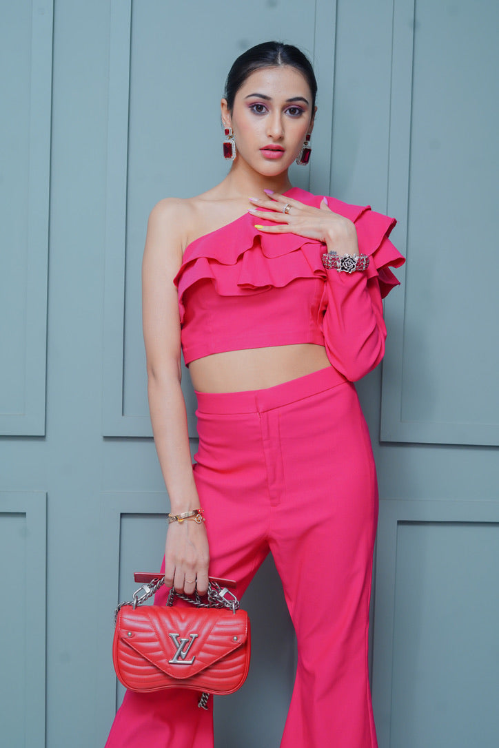 Pink off shoulder frill top set – photo 2