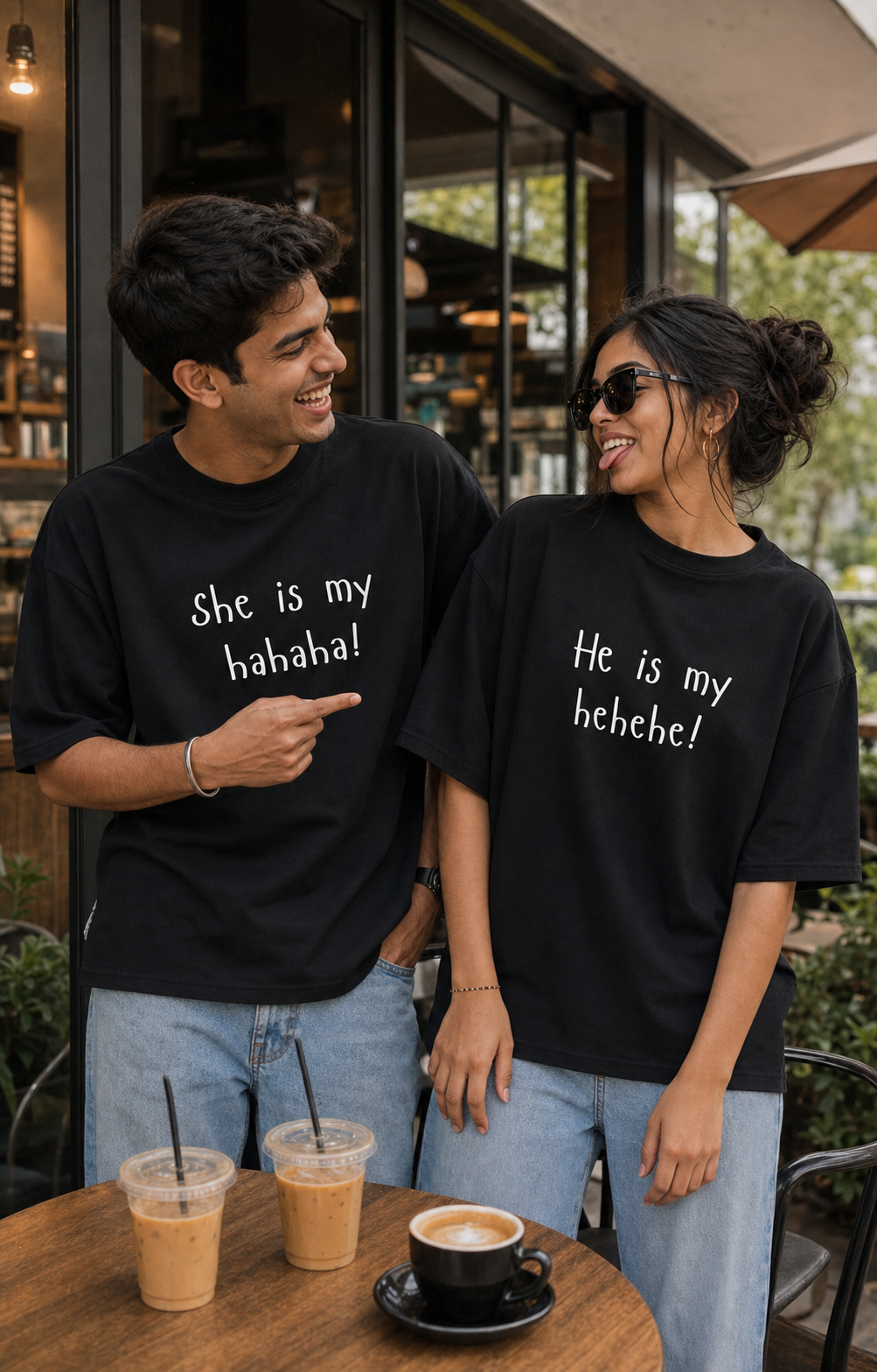HEHEHE / HAHAHA PERSONALISED UNISEX T-SHIRTS - MATCHING SET