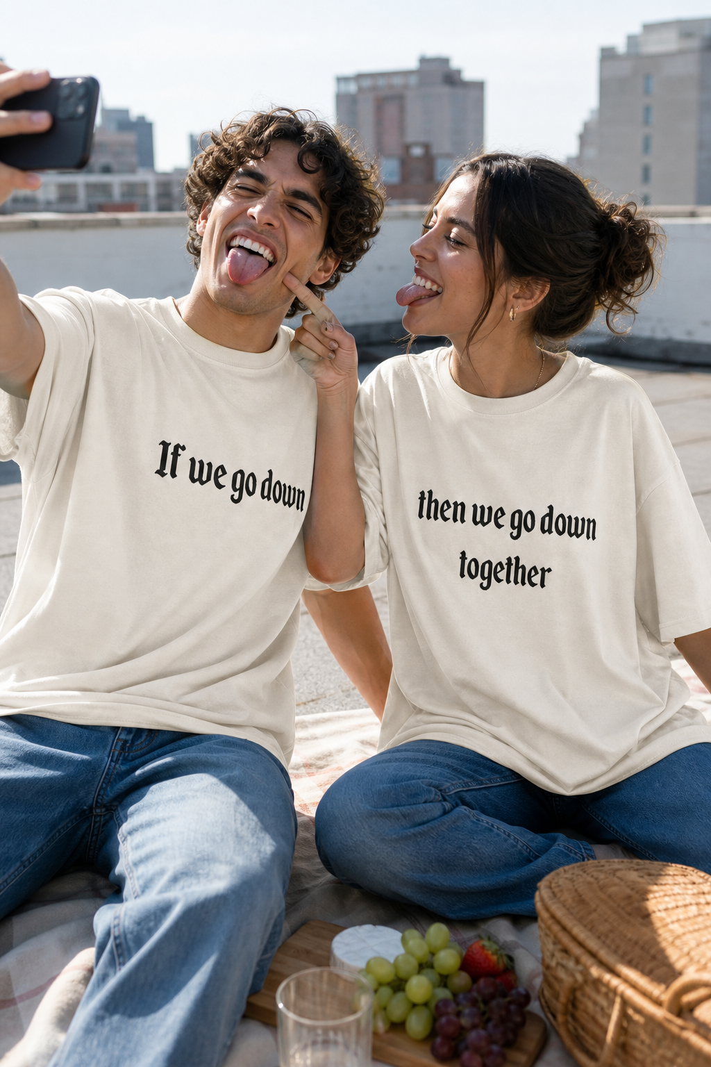 If We Go Down, Then We Go Down Together Unisex Matching T-Shirts – 06 Warm Off White (1)