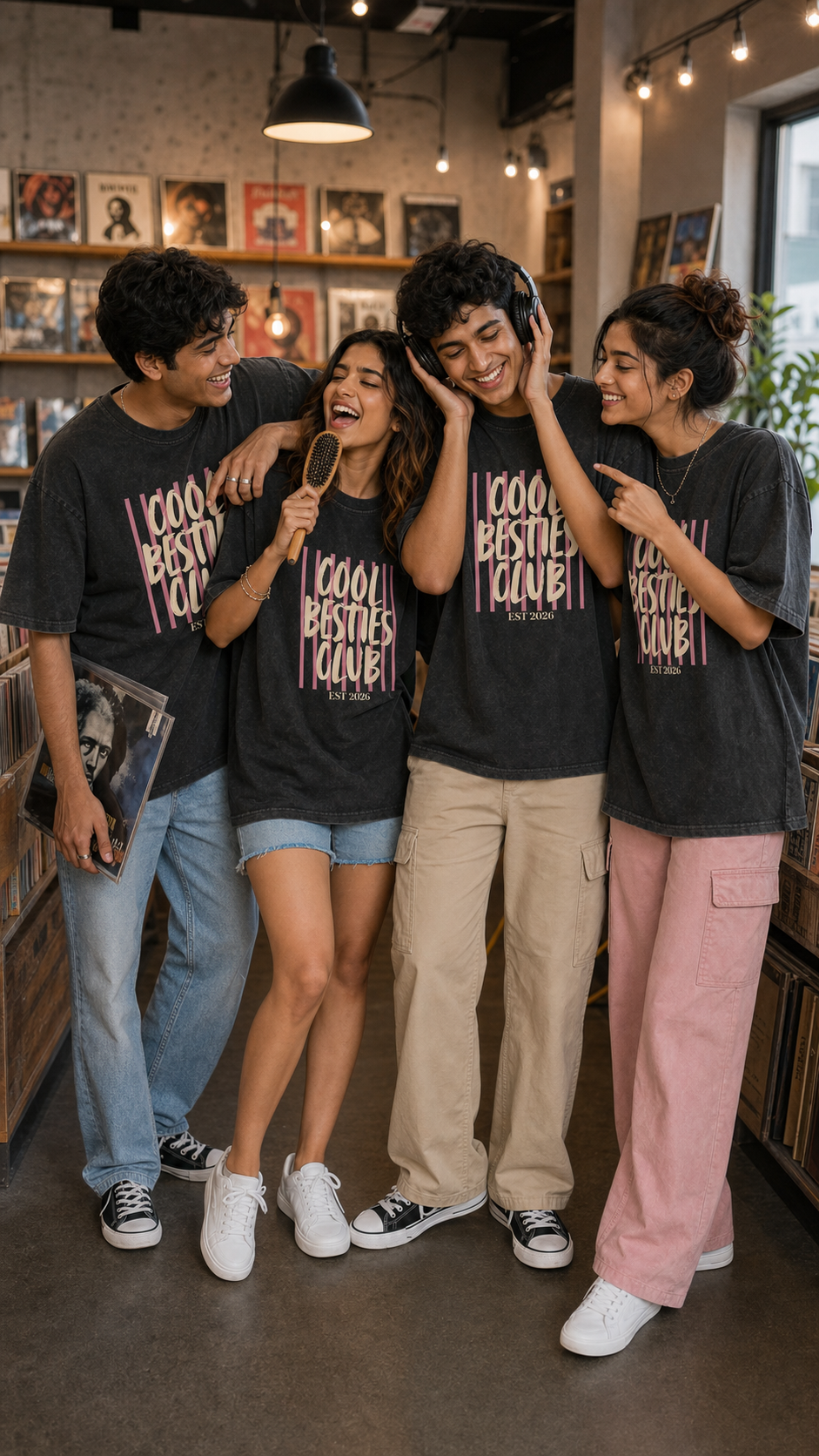 Cool Besties Club Unisex Matching T-Shirts – 08 Charcoal Acid Wash Friends