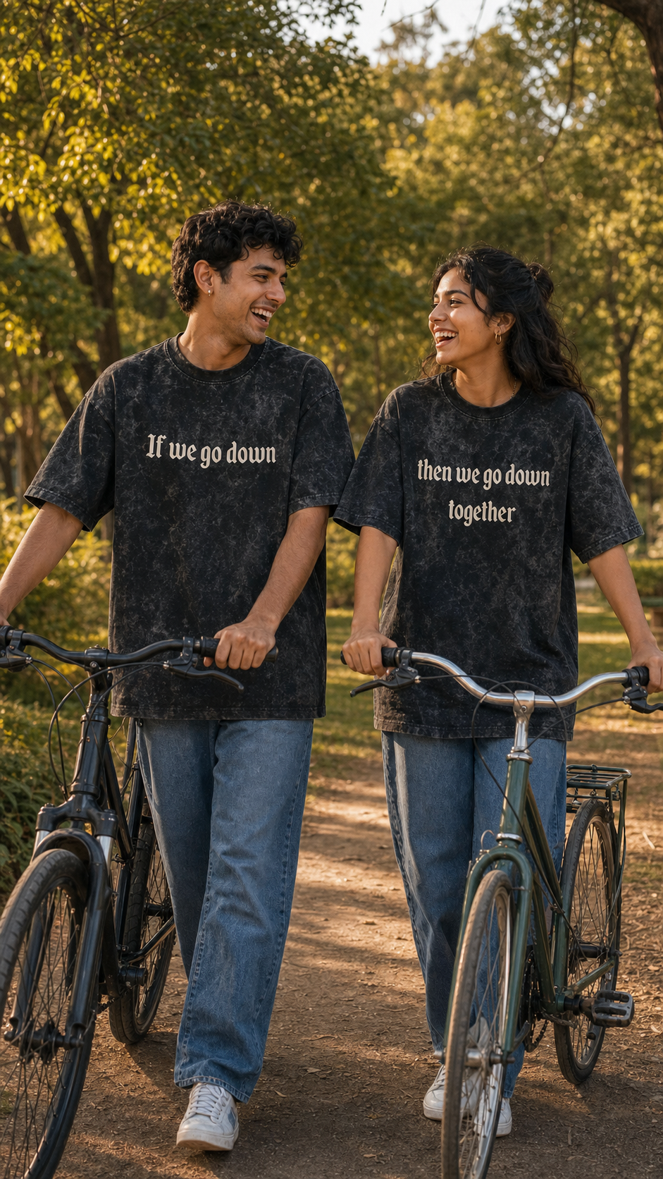 If We Go Down, Then We Go Down Together Unisex Matching T-Shirts – 08 Charcoal Acid Wash (1)