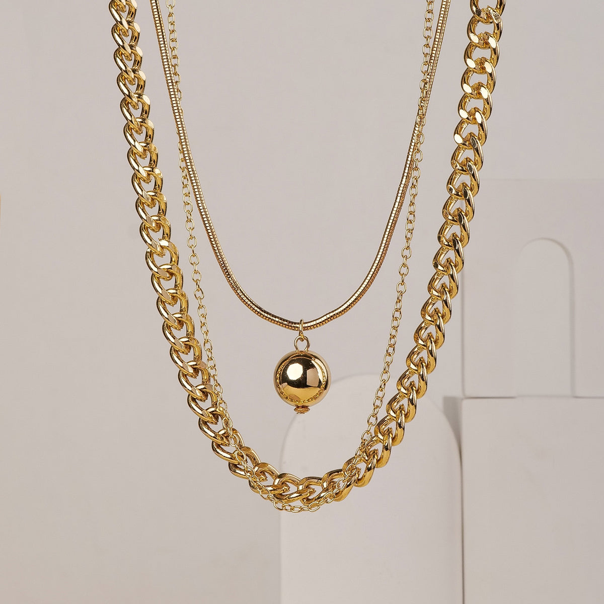 Triple Layered Gold Necklace with Ball – photo 1