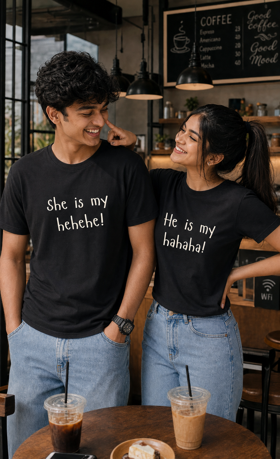 HEHEHE / HAHAHA PERSONALISED UNISEX T-SHIRTS - MATCHING SET