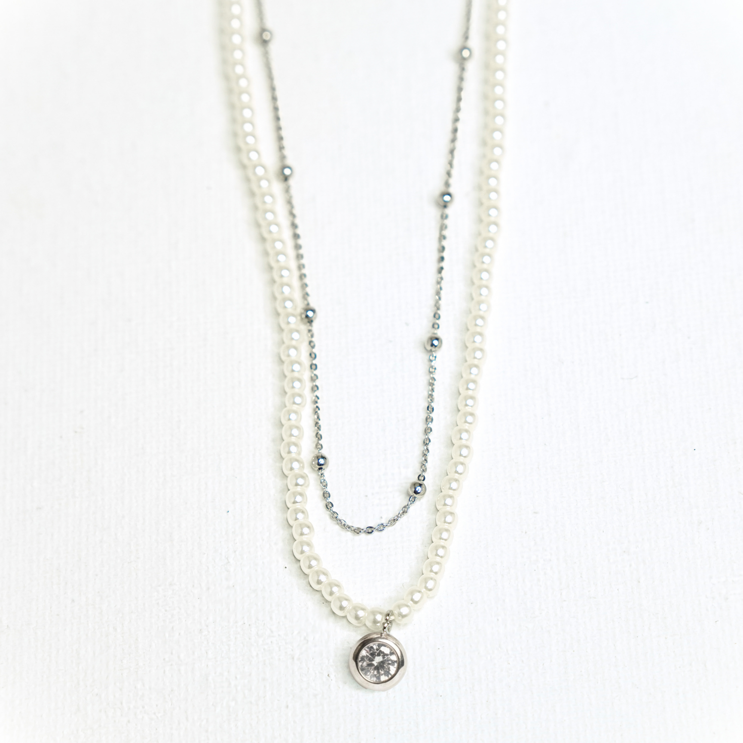 Crystal Pearl Layered Necklace