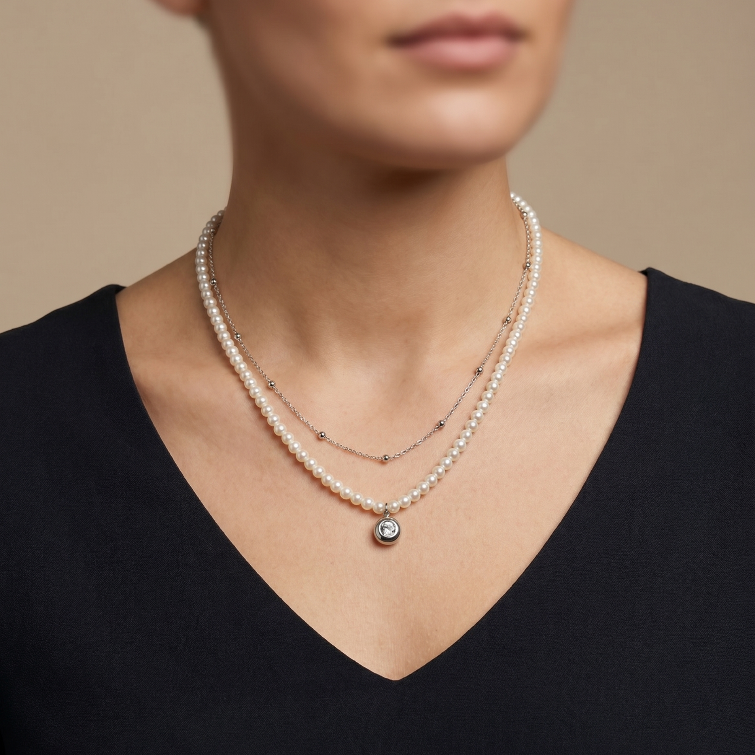 Crystal Pearl Layered Necklace