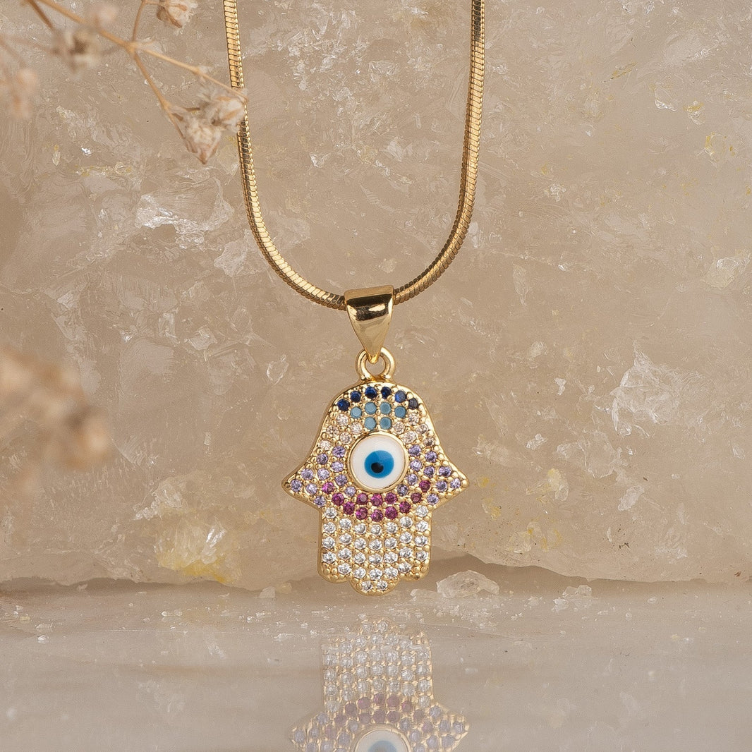 Nazar Studded Hamsa Pendant with Necklace – photo 2