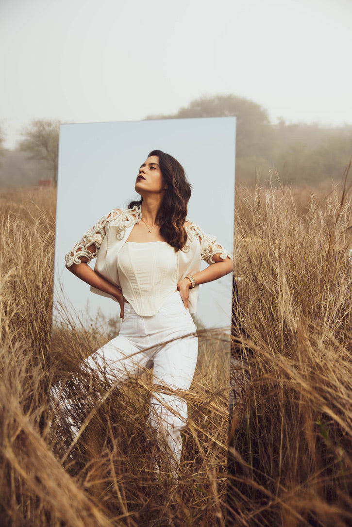 Akkriti Rana in our cutwork hand embroidered blazer set – photo 1