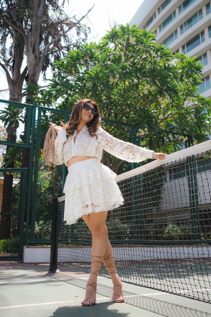 Khushnaz ashdin turner in our lace crop jacket and skirt set – photo 3