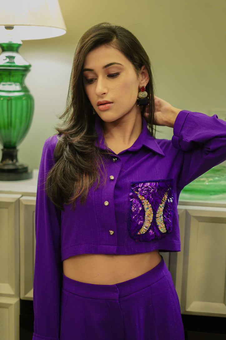 Purple crop shirt and trousers' set – photo 2