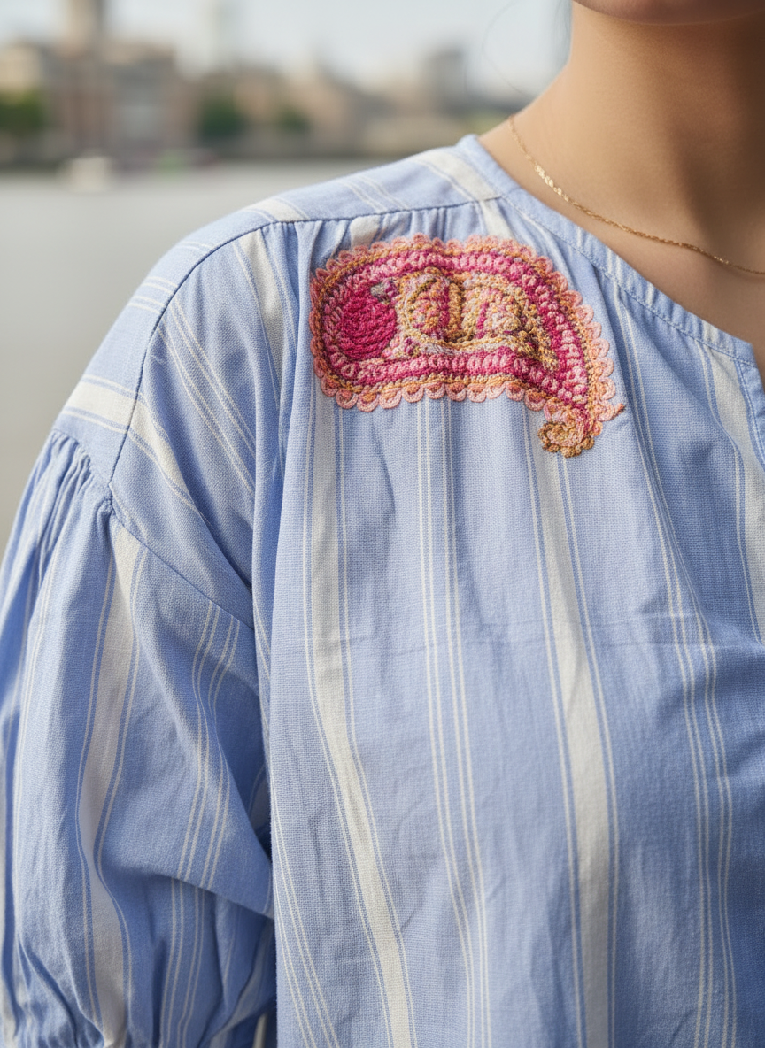 Riviera Beadwork Poplin Top