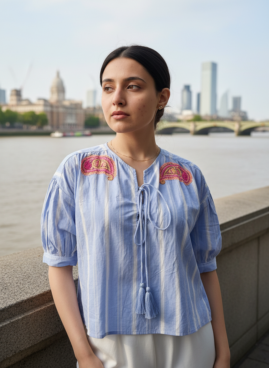 Riviera Beadwork Poplin Top