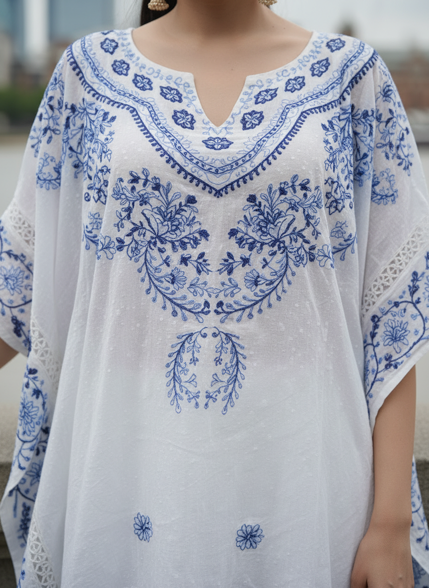 Artisan Bloom Swiss Dot Kaftan Top