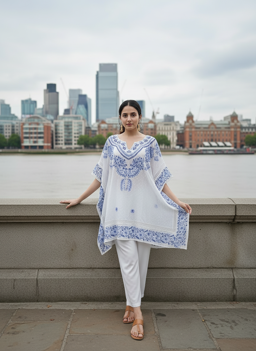 Artisan Bloom Swiss Dot Kaftan Top