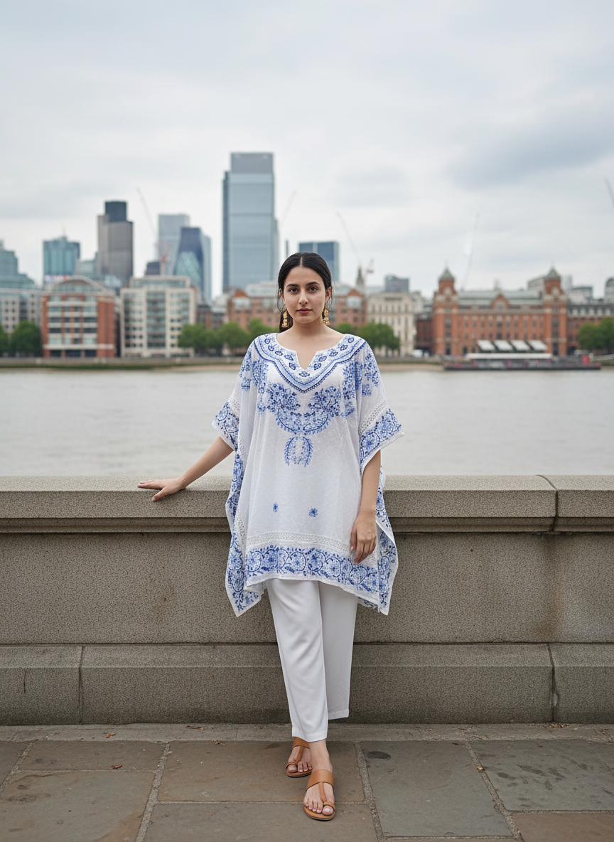Artisan Bloom Swiss Dot Kaftan Top